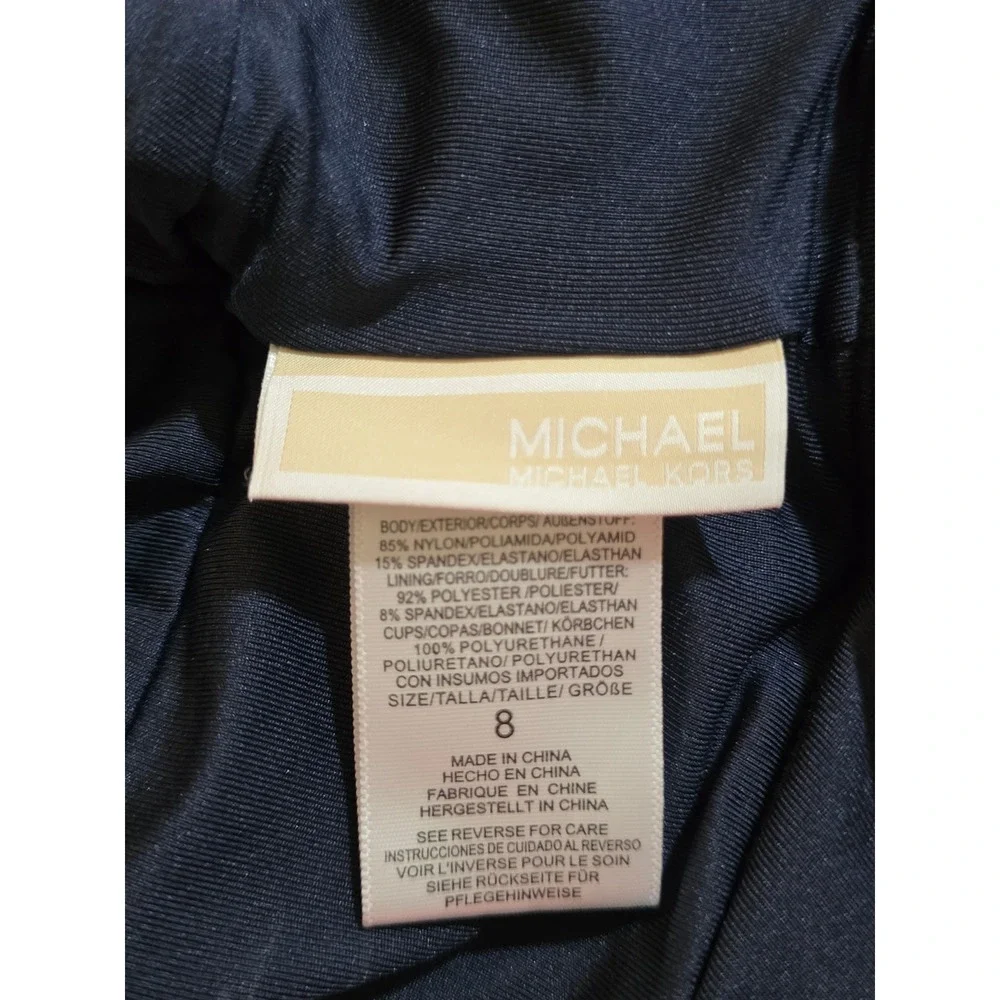 Michael‎ Kors One Piece Swimsuit Women 8 Navy Blue Halter Chain Print